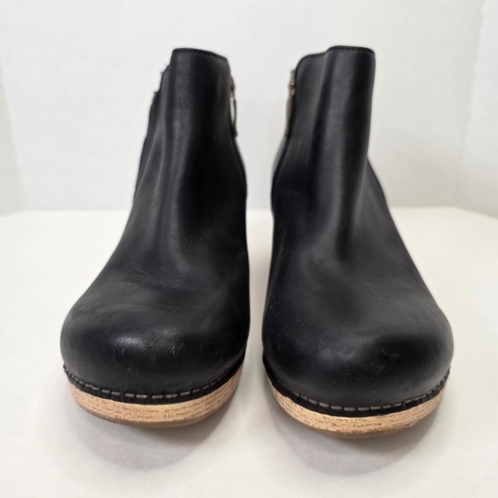 Dansko Women's 41 Ankle Boots Black Leather Lizanne Clog Heel Side Zip Booties - Picture 3 of 12